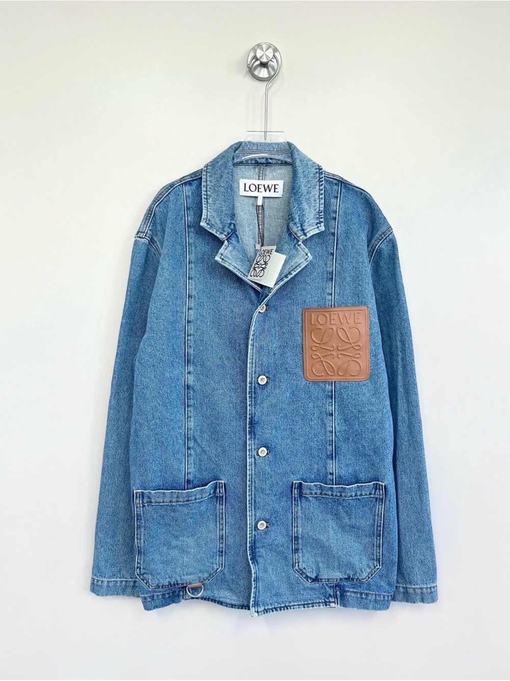 Loewe Blue Denim Jacket with Tan Leather Patch